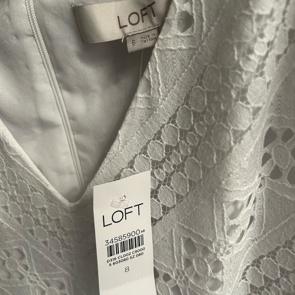 LOFT White Embellished Tiered Midi Sundress NWT - Picture 4 of 7